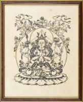 Jelzés nélkül: Káli indiai isten. Rizspapír, tus, arany festék. Üvegezett keretben. 34x27cm