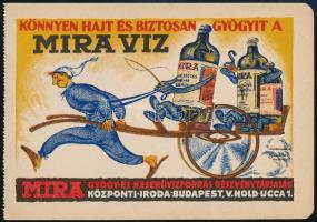 cca 1920-1930 Mira víz reklámlap / számolócédula, Gönczi-Gebhardt Tibor (1902-1994) grafikája, 15x10 cm