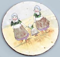Holland fajansz tányéralátét, festett, kopásokkal, jelzett, d: 20 cm
