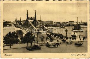 1943 Budapest, Ferenc József híd, automobil, villamos (EK)