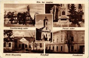 Bonyhád, Római katolikus templom, Szentháromság szobor, Perczel szobor, Járási főjegyzőség, Postahivatal (EK)