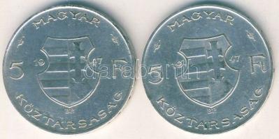 1947. 5Ft Ag "Kossuth" (2x) T:2/3,3 ph