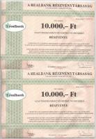 Budapest 1994. A Realbank Részvénytársaság 10.000Ft értékű részvénye szelvényekkel (2x) sorszámkövetők T:II- ázott, fo.