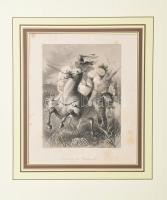 Frederic William Burton (1816-1900) festménye után, Albert Henry Payne (1812-1902) metszése: Rückzug der Comanches (A komancsok visszavonulása). Acélmetszet, papír, jelzett a metszeten, paszpartuban, lap széle foltos, 16x12 cm