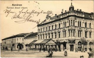 1909 Komárom, Komárnó; Ferenc József rakpart, Sport kávéház / quay, square, cafe