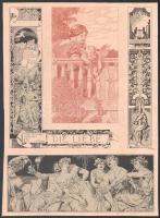 cca 1890-1910 10 db szecessziós, historizáló nyomat, allegóriákkal, antik istenségekkel. Körbevágva, egyik kissé sérült. Lapméret: 31x23 cm körül