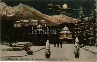 1915 Tátralomnic, Tatranská Lomnica ( Magas-Tátra, Vysoké Tatry); palota szálloda télen este / hotel in winter at night (fl)