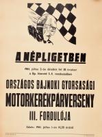 1961 Országos Bajnoki Gyorsasági Motorkerékpárverseny a Népligetben, plakát, gyűrődésekkel, 59×43 cm