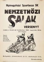 1961 Nyíregyházi Spartacus SK Nemzetközi Salakverseny, plakát, szakadással, 70×50 cm