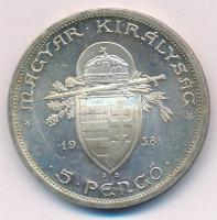 1938. 5P Ag "Szent István" T:1-,2 patina Adamo P8.1