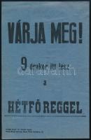 1942 A Hétfő Reggel című 1939-1944 között hétfőnként megjelenő napilap reklámplakátja, jó állapotban, 23,5×15 cm