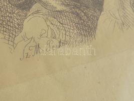 Szemlér Mihály (1833-1904): Beszélgetők. Rézkarc, papír. Jelzett a karcon. Dekoratív, üvegezett fake...