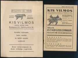 1934-1935 Kis Vilmos asztaloskellékek vasáruraktára árjegyzék és számla okmánybélyeggel