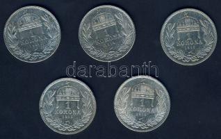 1914-1916. 1K Ag (5x) 3 klf évszámmal T:2/3,3