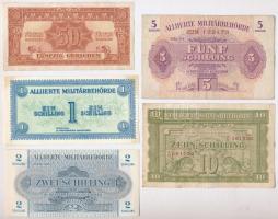 Ausztria / Szövetséges megszállás 1944. 50gr-100Sch (8xklf) T:II-III közte hajtatlan darabok Austria / Allied occupation 1944. 50 Groschen - 100 Schilling (8xdiff) C:XF-F within unfolded banknotes