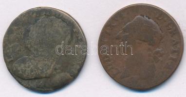 Franciaország ~1790. 2db bronzpénz XVI. Lajos korából T:3 France ~1790. 2pcs of diff bronze coins from Louis XVI C:F