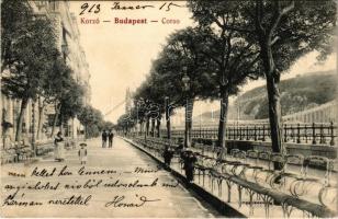 1913 Budapest V. Korzó, háttérben a Citadella