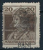 Kolozsvár 1919 Károly 20f a "BANI" szó alul, ritka, Bodor vizsgálójellel (papírránc, rövid fogak / crease, short perfs.)
