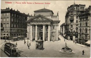 Trieste, Trieszt; Piazza della Borsa e Restaurant Dreher, trams