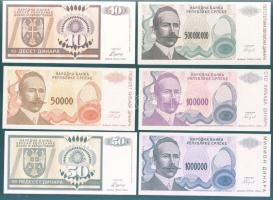 Bosznia-Hercegovina / Szerb Köztársaság 9 klf bankjegy T:I