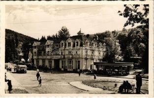 1942 Szováta, Sovata; Fürdő szálló és étterem, Hangya üzlet, autóbusz, Siesta / spa hotel bus, restaurant, shop