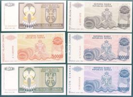 Bosznia-Hercegovina / Szerb Köztársaság 9 klf bankjegy T:I
