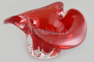 Muránói piros üveg tál, jelzés nélkül, hibátlan, d: 17 cm