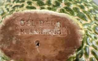 Gál Béla ( - ): Retró tál és gyertyatartó. Zsugormázas kerámia, jelzett, hibátlan, 23x12x13cm