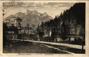 Vöröskolostor, Cerveny Klástor (Alsólehnic, Pod Lechnica); Cerveny klastor s tri korunama / Rothkloster mit dem Drei-Kronen-Berg / Vörös Klastrom és Koronahegy. Arnold Strompf kiadása / monastery, Tri Koruny mountain (EK)