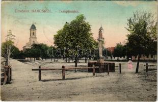 1908 Barcs, Templom tér. Kremsner Mátyásné kiadása (EK)