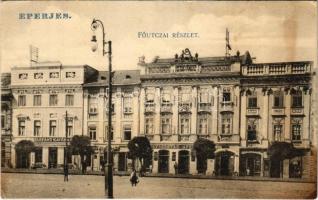 1907 Eperjes, Presov; Fő utca, Gyógyszertár, Elefánt kávéház, üzletek. Fénynyomat Divald műintézetéből / main street, pharmacy, café, shops (fl)