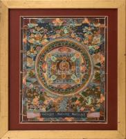 XX. század: Tibeti thangka. Üvegezett kereteben, Jelzett, apró sérülésekkel, 25x21 cm