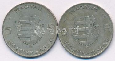 1947. 5Ft Ag "Kossuth" (2x) T:3 patina Adamo F8.1
