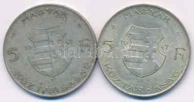 1947. 5Ft Ag "Kossuth" (2x) T:3 patina Adamo F8.1