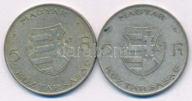 1947. 5Ft Ag "Kossuth" (2x) T:3 patina Adamo F8.1