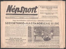 1955 Népsport szeptember 26-i száma, benne tudósítás a Szovjetunió-Magyarország labdarúgó mérkőzésről, az Aranycsapat tagjaival