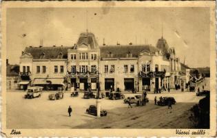 1941 Léva, Levice; Városi szálloda, autóbusz, automobilok, üzletek / hotel, automobiles, autobus, shops (b)