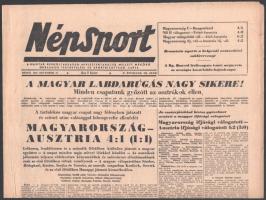 1954 Népsport november 15-i száma, benne tudósítás a Magyarország-Ausztria labdarúgó mérkőzésről, az Aranycsapat tagjaival