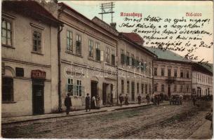 1912 Rózsahegy, Ruzomberok; Híd utca, Scheiman A. üzlete, Iparbank. Komor Testvérek kiadása / street, shop, bank (Rb)