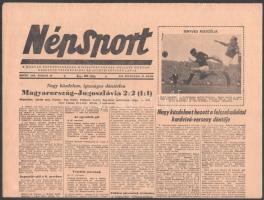 1956 Népsport április 30-i száma, benne tudósítás a Magyarország-Jugoszlávia labdarúgó mérkőzésről, az Aranycsapat tagjaival