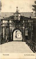 1908 Komárom, Komárno; Új külső várkapu, katonák. Pannonia kiadása. E.D. 73. / castle gate, K.u.K. soldiers (EK)