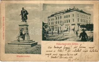 1899 (Vorläufer) Komárom, Komárno; Takarékpénztár bérház, Könyvnyomda, üzletek, Klapka szobor. Czike Dénes kiadása / savings bank, publishing house, shops, statue (fl)