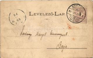 1899 (Vorläufer) Komárom, Komárno; Takarékpénztár bérház, Könyvnyomda, üzletek, Klapka szobor. Czike...