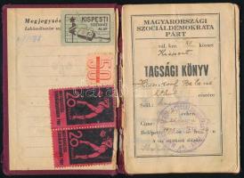 1939 Magyarországi Szociáldemokrata Párt tagsági könyv, sok tagdíjbélyeggel
