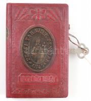 Könyvalakú, vászonkötésű, német gyártmányú (John J. Moser Berlin), gazdagon díszített fém persely &q...