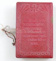 Könyvalakú, vászonkötésű, német gyártmányú (John J. Moser Berlin), gazdagon díszített fém persely &q...