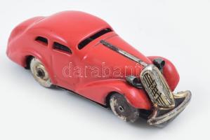 Schuco régi felhúzható lemezjátpék autó, kulcs nélkül. Jelzett, fém, kopott cca 1940. / Vintage Schuco metal auto toy, without key 10 cm