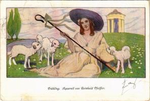 1922 Frühling. Aquarell. Künstlerpostkarte Velhagen & Klasings Monatshefte. s: Reinhold Pfeiffer (EK)