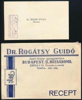 Dr. Rogátsy Guidó Szent Alajos Gyógyszertára Budapest receptboríték, benne recept