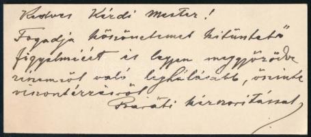 Gulácsy Lajos (1882-1932) festőművész névjegykártyája, hátoldalán saját kézzel írt sorai Kézdi-Kovác...